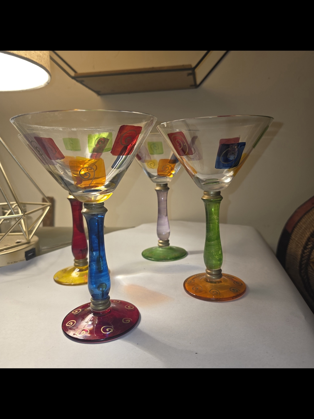 Handpainted Colorful Martini Glasses - Set of 4 Vintage